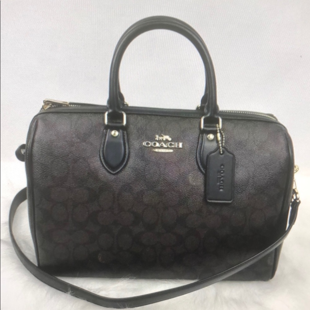 Coach Rowan Large Satchel Bag In Signature Canvas walnut black